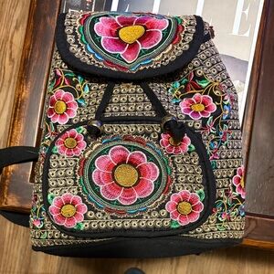 Embroidered Floral Backpack with Vibrant Colors